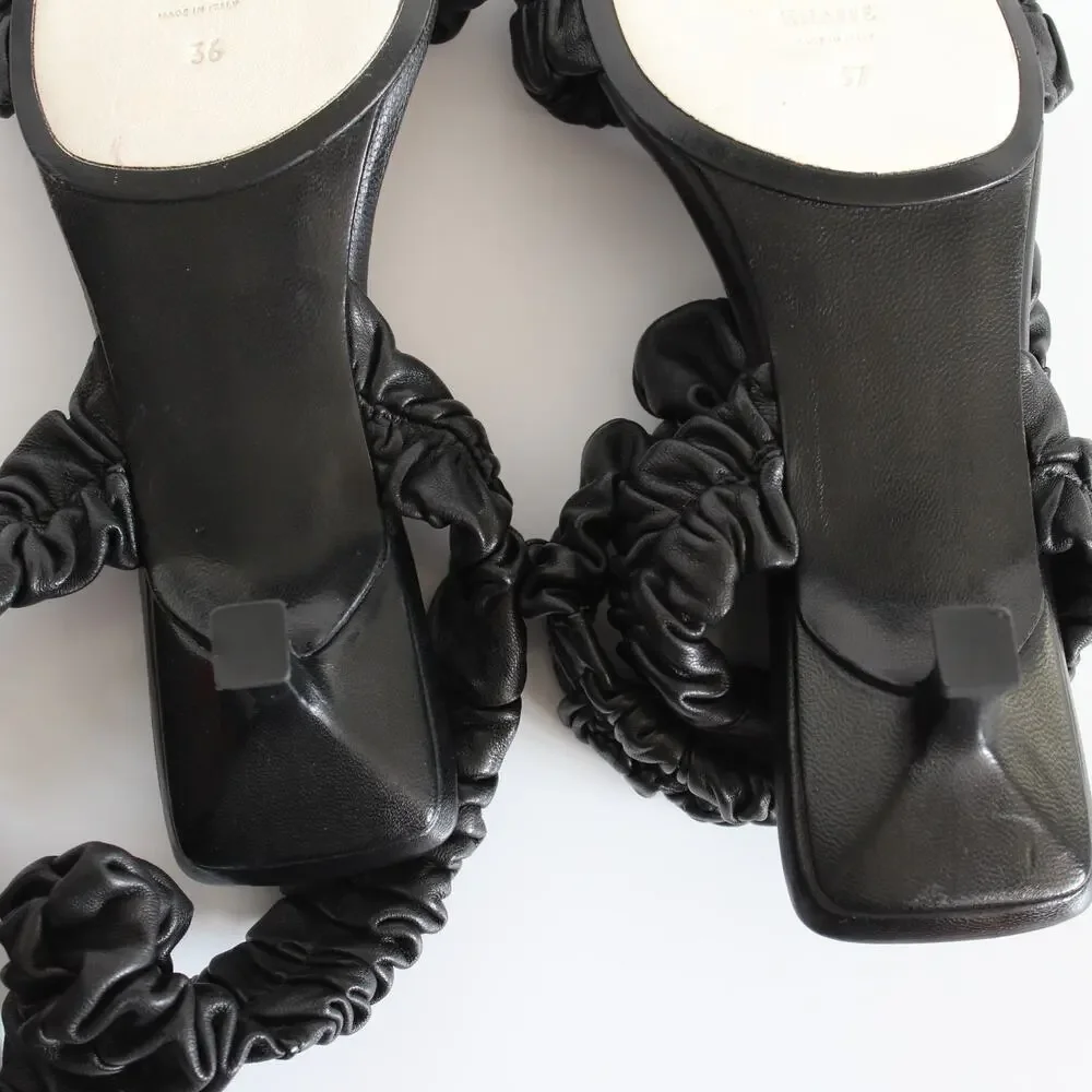Khaite Lexington Black Ruched Leather Kitten-Heel Sandals (two different sizes) - Picture 13 of 16